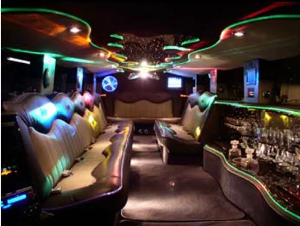Hummer Limousine interior for prom car rental in Worthington, IN