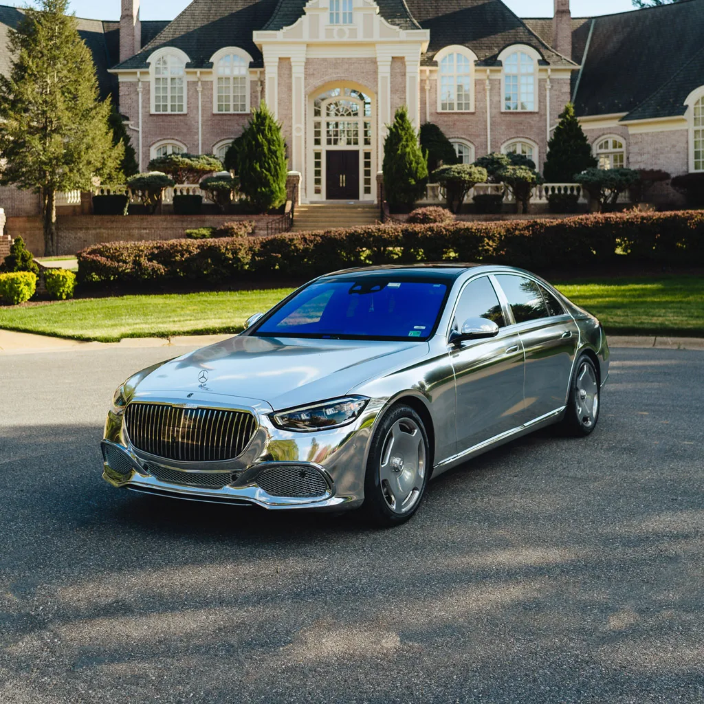 Silver ‘Kanye Maybach’ Full Chrome 2022 Mercedes-Benz S580, photo 11 for wedding car rental in Rockville, MD Silver ‘Kanye Maybach’ Full Chrome 2022 Mercedes-Benz S580, photo 11 for wedding car rental in Rockville, MD