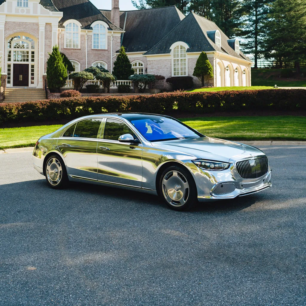 Silver ‘Kanye Maybach’ Full Chrome 2022 Mercedes-Benz S580, photo 2 for luxury car rental