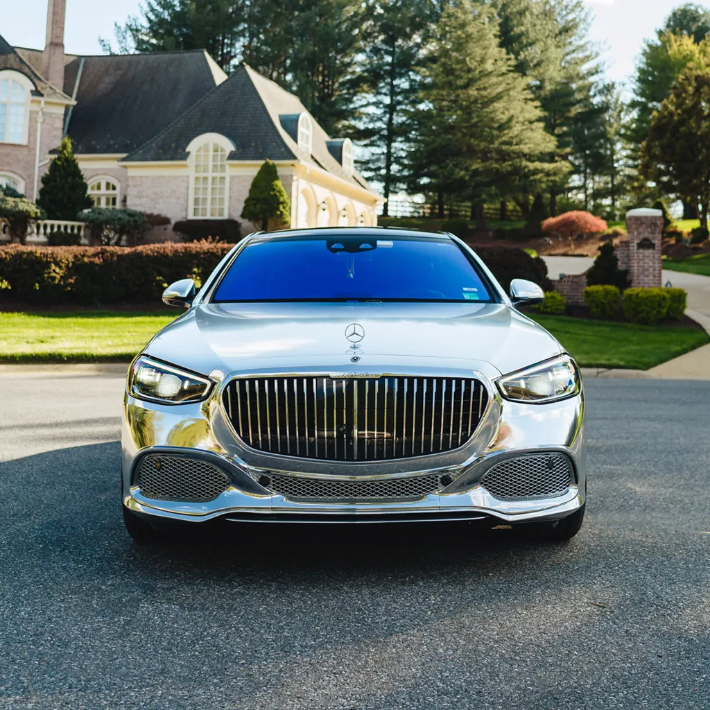Silver ‘Kanye Maybach’ Full Chrome 2022 Mercedes-Benz S580, photo 3 for luxury car rental
