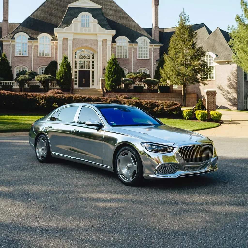 Silver ‘Kanye Maybach’ Full Chrome 2022 Mercedes-Benz S580 for luxury car rental