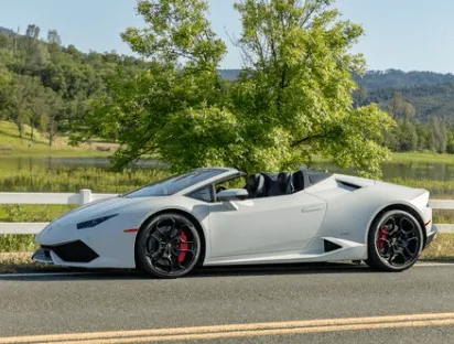 White Lamborghini Huracan LP610-4 Spyder for exotic car rental in Parker, WA