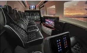 Limo bus- 10 pax interior for party bus rental in Chemung, NY