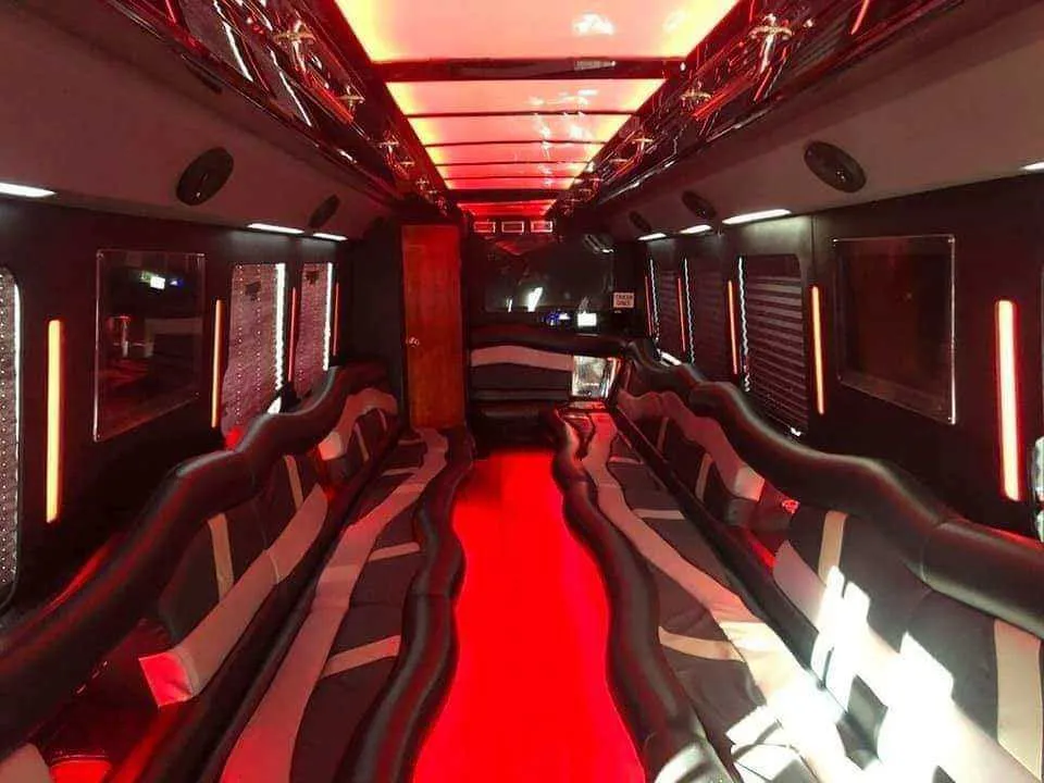 Limo Bus interior for party bus rental in Monroe City, IN