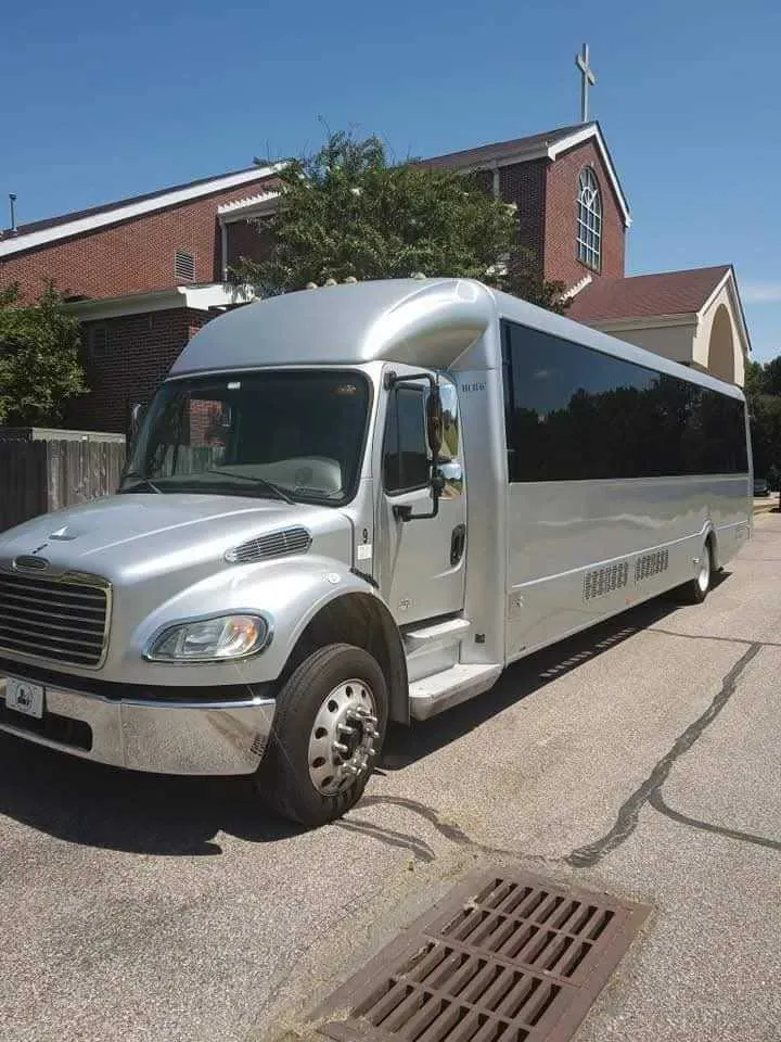 Silver Limo Bus exterior, photo 6 for party bus rental in Monroe City, IN