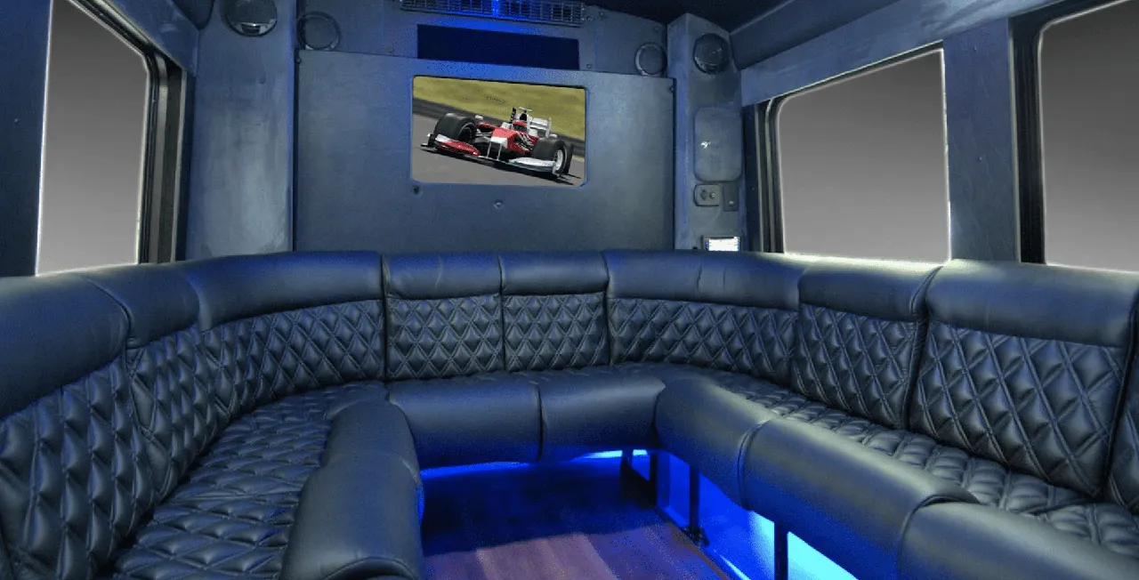Limo Coach interior for party bus rental in New Galilee, PA