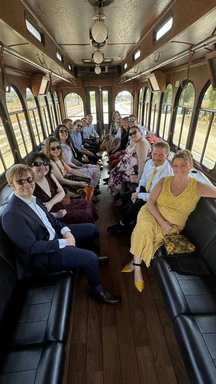 Limousine Wedding Trolley interior for novelty car rental in Murrieta, CA