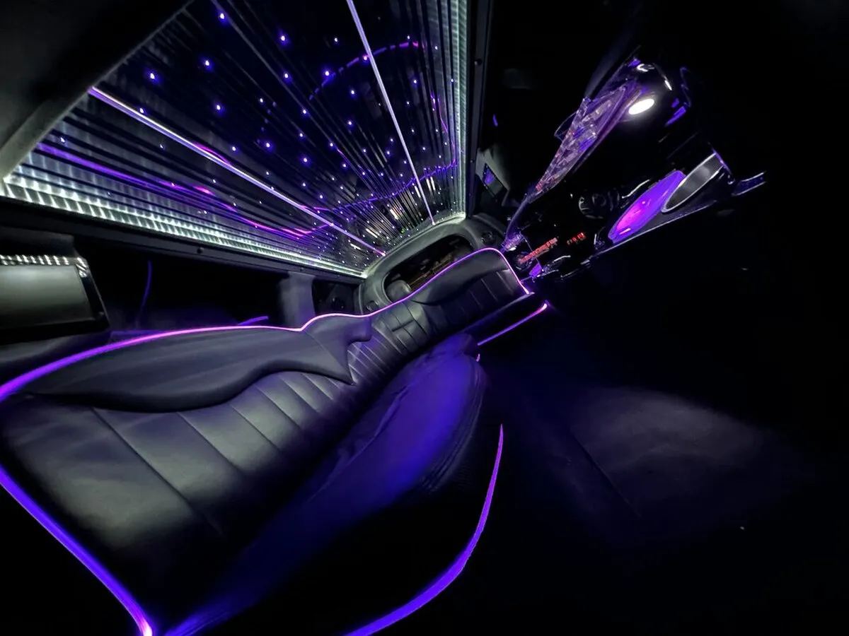 Lincoln Town Car Limousine interior with LED accent lighting, LED ceiling lighting and starlight or fiber-optic ceiling, photo 9 for wedding car rental in North Attleboro, MA Lincoln Town Car Limousine interior with LED accent lighting, LED ceiling lighting and starlight or fiber-optic ceiling, photo 9 for wedding car rental in North Attleboro, MA