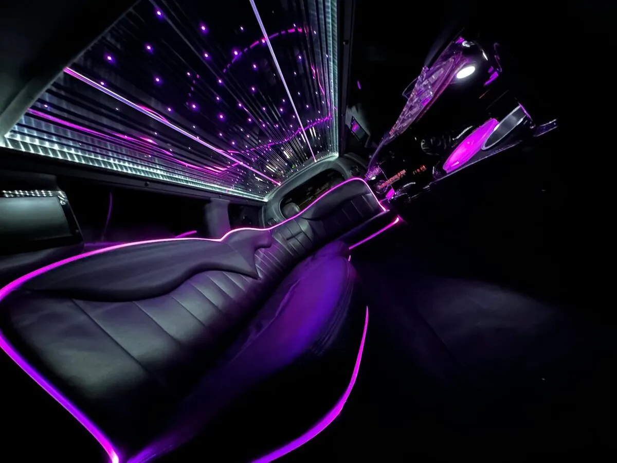 Lincoln Town Car Limousine interior with LED accent lighting, LED ceiling lighting and starlight or fiber-optic ceiling, photo 10 for wedding car rental in North Attleboro, MA Lincoln Town Car Limousine interior with LED accent lighting, LED ceiling lighting and starlight or fiber-optic ceiling, photo 10 for wedding car rental in North Attleboro, MA
