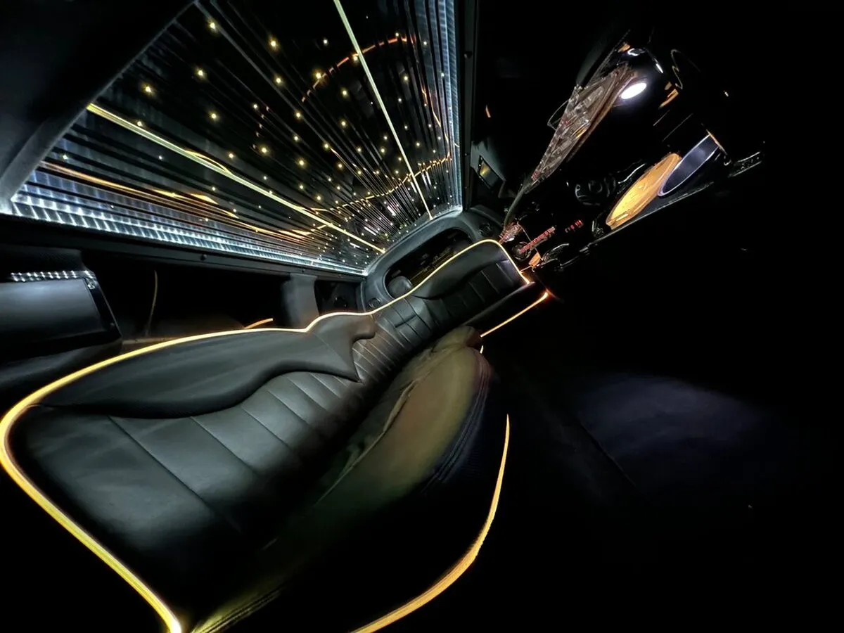 Lincoln Town Car Limousine interior with LED accent lighting, LED ceiling lighting and starlight or fiber-optic ceiling, photo 7 for wedding car rental in North Attleboro, MA Lincoln Town Car Limousine interior with LED accent lighting, LED ceiling lighting and starlight or fiber-optic ceiling, photo 7 for wedding car rental in North Attleboro, MA