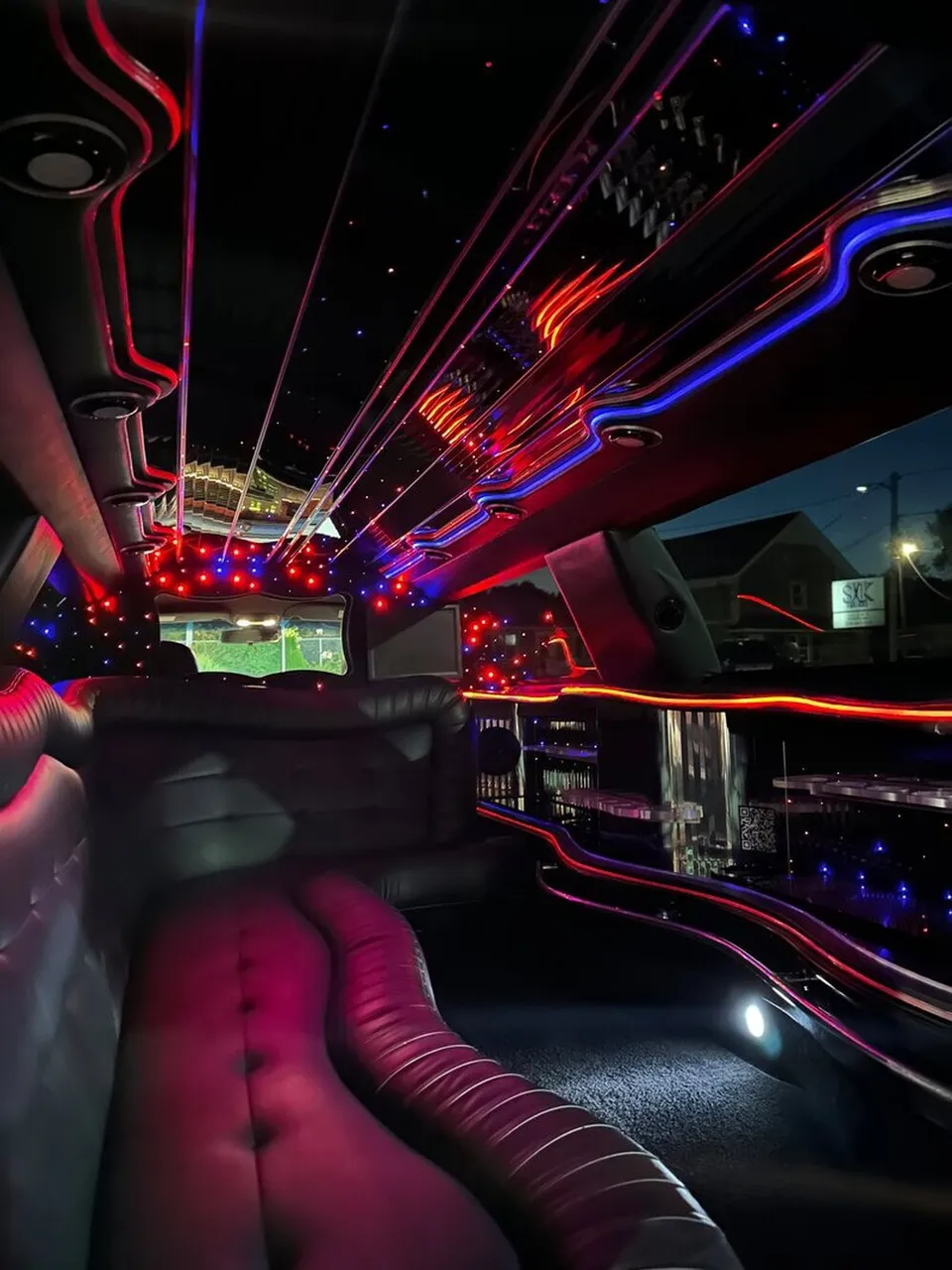 Lincoln Town Car Limousine interior with sofa-style seating, LED accent lighting and starlight or fiber-optic ceiling, photo 10 for limo rental in North Attleboro, MA Lincoln Town Car Limousine interior with sofa-style seating, LED accent lighting and starlight or fiber-optic ceiling, photo 10 for limo rental in North Attleboro, MA