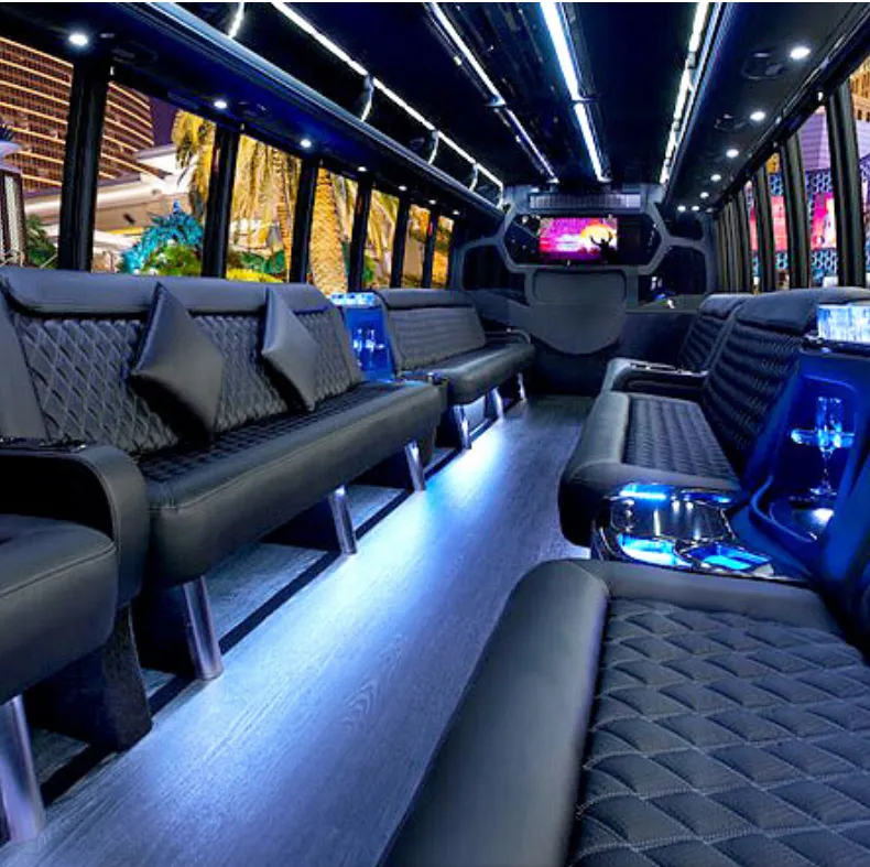 Luxury Party Bus interior for bachelorette party transport in Aliso Viejo, CA