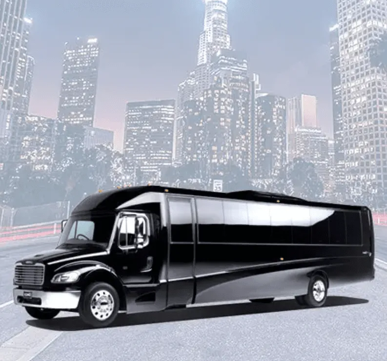 Black Luxury Party Bus exterior for bachelorette party transport in Aliso Viejo, CA
