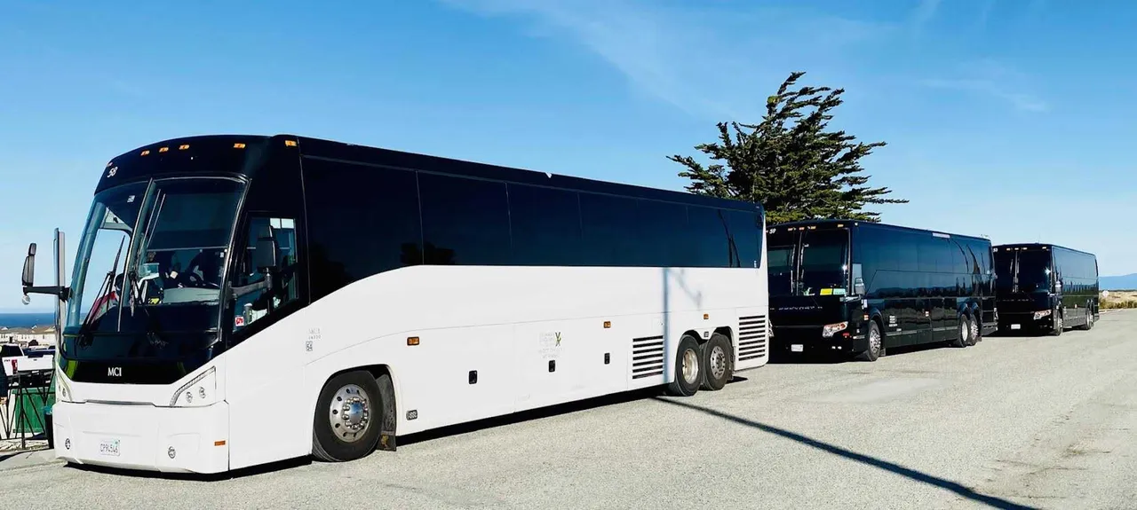 White MCI Motorcoach for charter bus rental