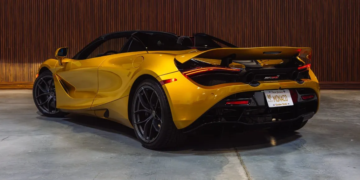 Yellow Mclaren 720s exterior with convertible roof, photo 6 for sports car rental