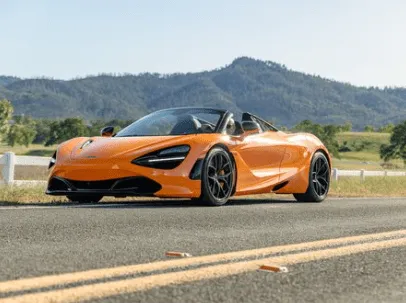 Orange McLaren 720s performance spider, photo 2 for exotic car rental