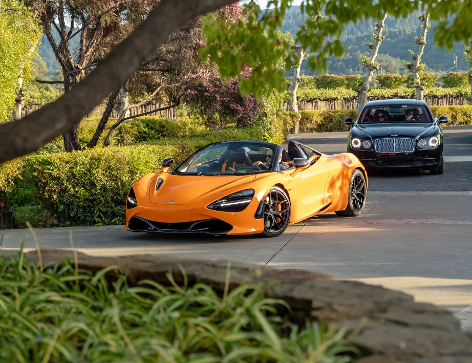 Orange McLaren 720s performance spider, photo 3 for exotic car rental