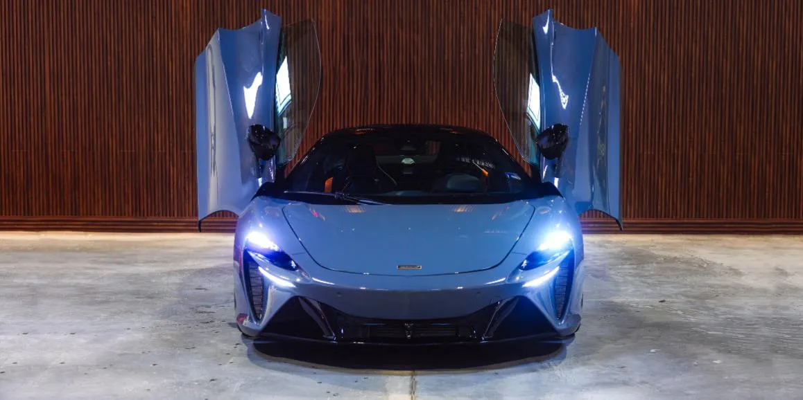 Gray McLaren Artura exterior for sports car rental Gray McLaren Artura exterior for sports car rental