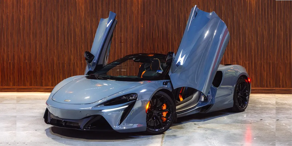 Gray McLaren Artura for exotic car rental in Castle Hayne, NC