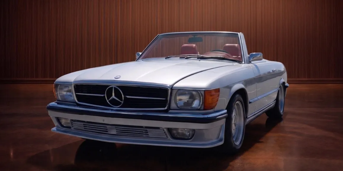 Silver Mercedes Benz 450 SL for wedding car rental in Port Republic, VA