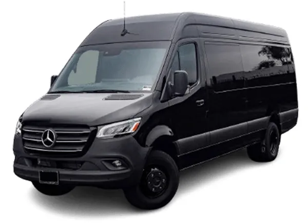 Black Mercedes-Benz Executive Sprinter for shuttle bus rental in Pala, CA