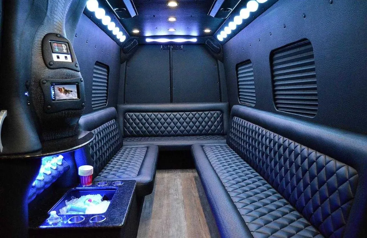 Black Mercedes-Benz Limousine Coach for party bus rental Black Mercedes-Benz Limousine Coach for party bus rental