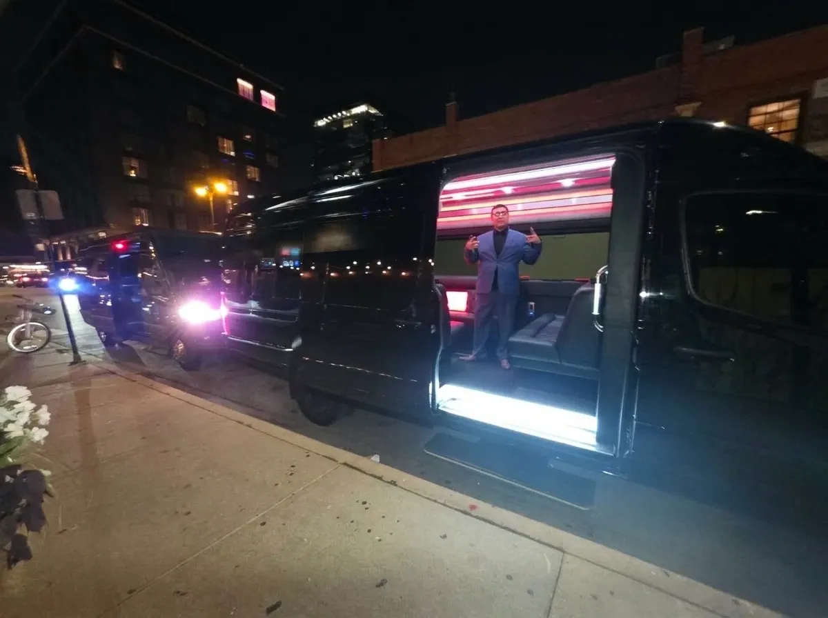 Black Mercedes-Benz Limousine Sprinter, photo 3 for party bus rental Black Mercedes-Benz Limousine Sprinter, photo 3 for party bus rental