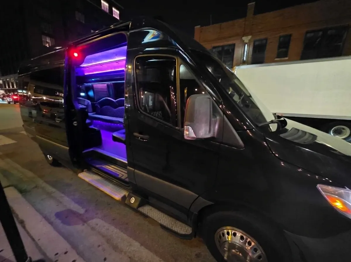 Black Mercedes-Benz Limousine Sprinter for party bus rental Black Mercedes-Benz Limousine Sprinter for party bus rental