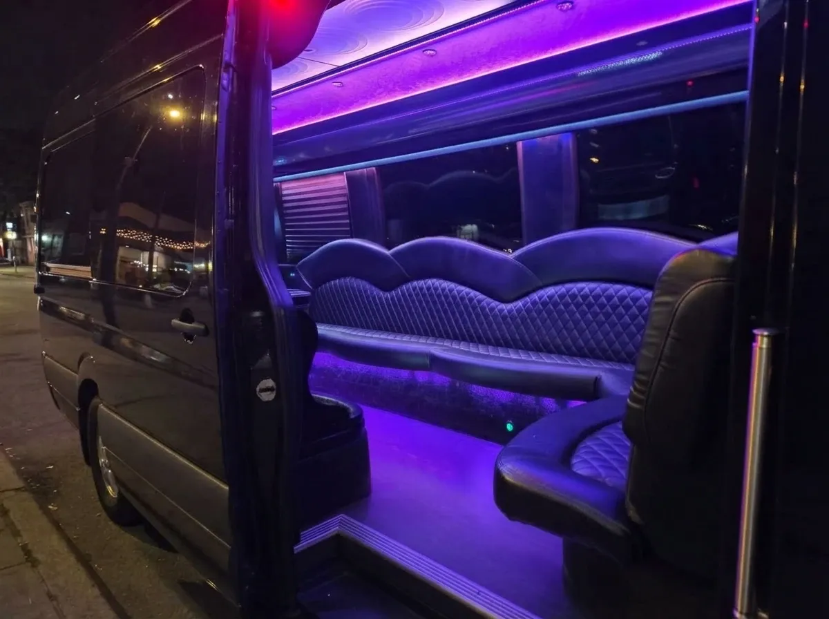 Black Mercedes-Benz Limousine Sprinter, photo 3 for party bus rental Black Mercedes-Benz Limousine Sprinter, photo 3 for party bus rental