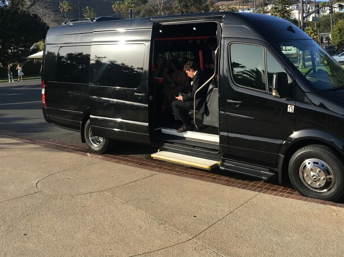 Black Mercedes-Benz Limousine Sprinter for party bus rental Black Mercedes-Benz Limousine Sprinter for party bus rental