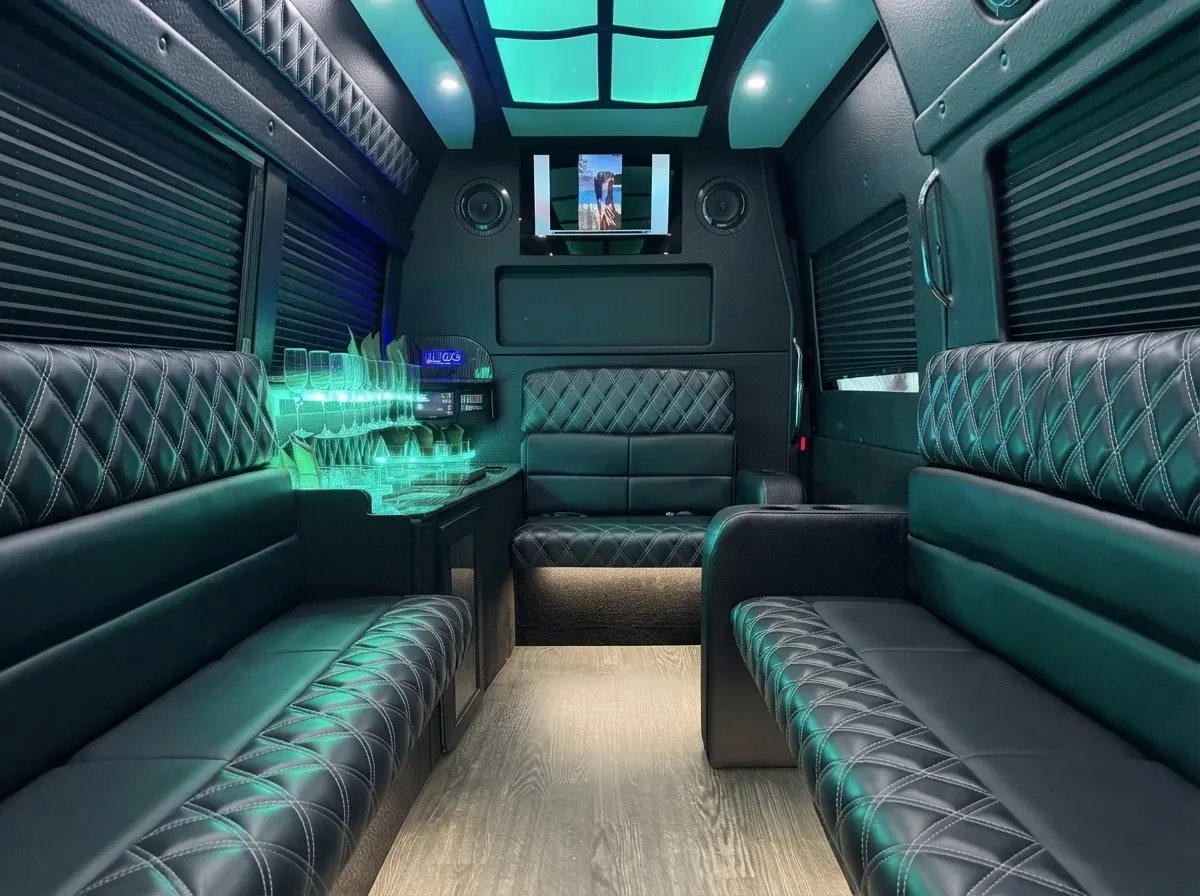 Black Mercedes-Benz Sprinter Limousine, photo 3 for party bus rental Black Mercedes-Benz Sprinter Limousine, photo 3 for party bus rental