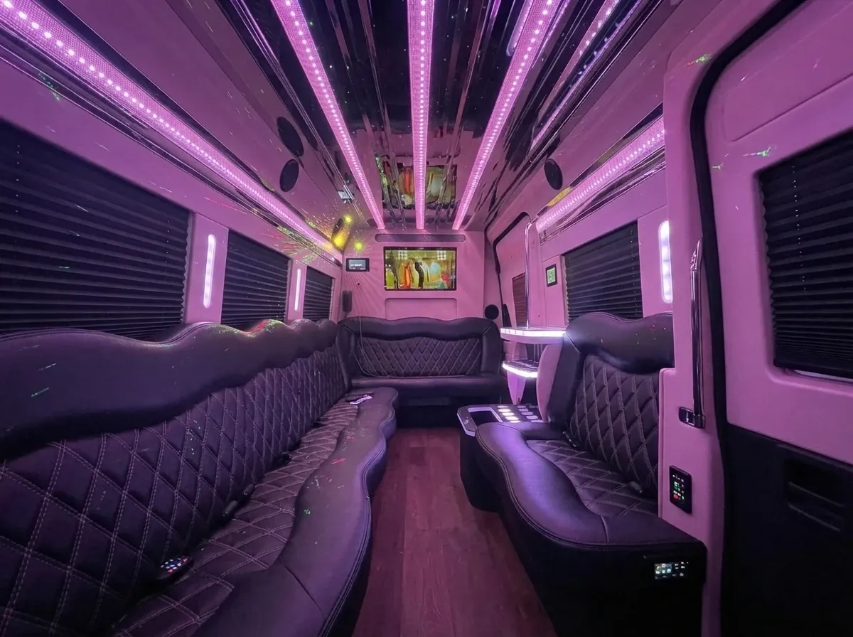 Black Mercedes-Benz Sprinter Limousine, photo 2 for party bus rental Black Mercedes-Benz Sprinter Limousine, photo 2 for party bus rental