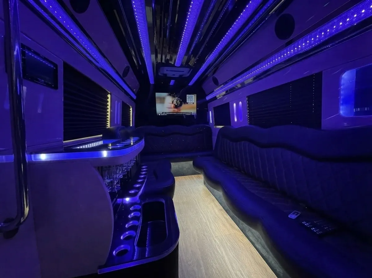 Black Mercedes-Benz Sprinter Limousine, photo 3 for party bus rental Black Mercedes-Benz Sprinter Limousine, photo 3 for party bus rental