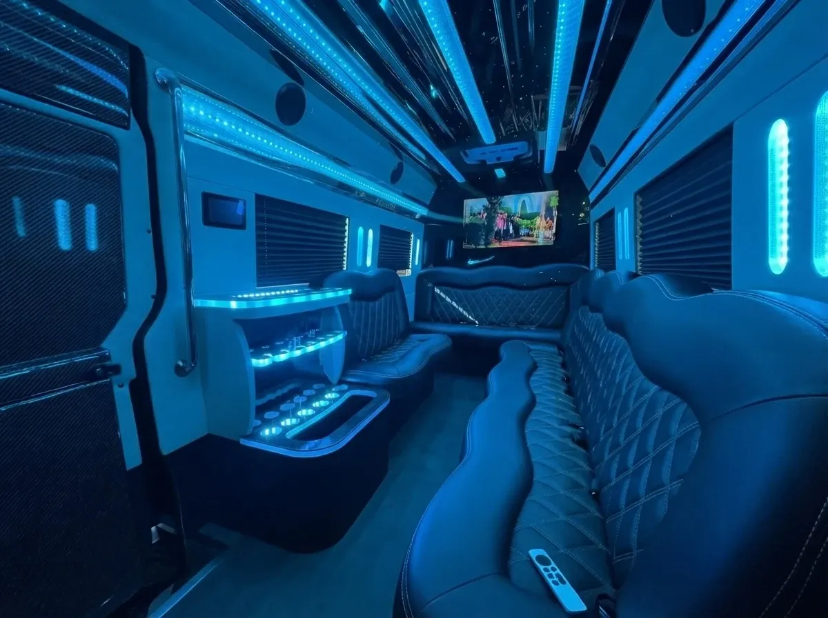 Black Mercedes-Benz Sprinter Limousine, photo 4 for party bus rental Black Mercedes-Benz Sprinter Limousine, photo 4 for party bus rental