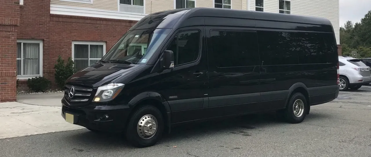 Black Mercedes-Benz Sprinter Limousine, photo 2 for party bus rental Black Mercedes-Benz Sprinter Limousine, photo 2 for party bus rental