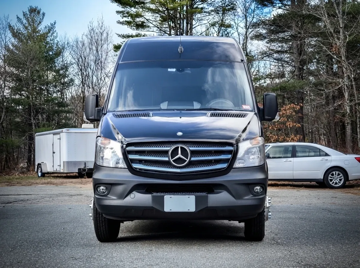 Black Mercedes-Benz Sprinter Limousine for party bus rental Black Mercedes-Benz Sprinter Limousine for party bus rental