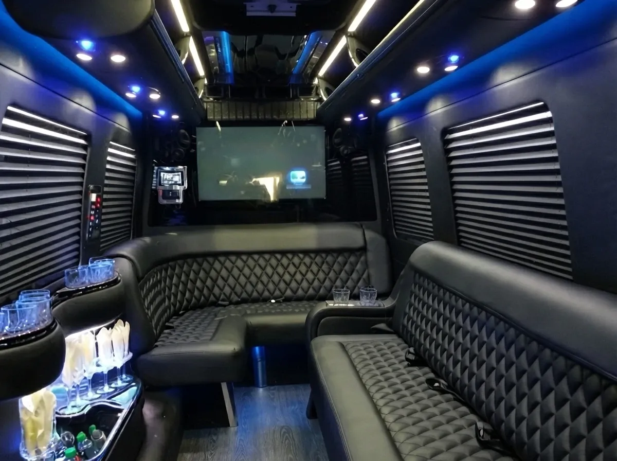Black Mercedes-Benz Sprinter Limousine, photo 4 for party bus rental Black Mercedes-Benz Sprinter Limousine, photo 4 for party bus rental