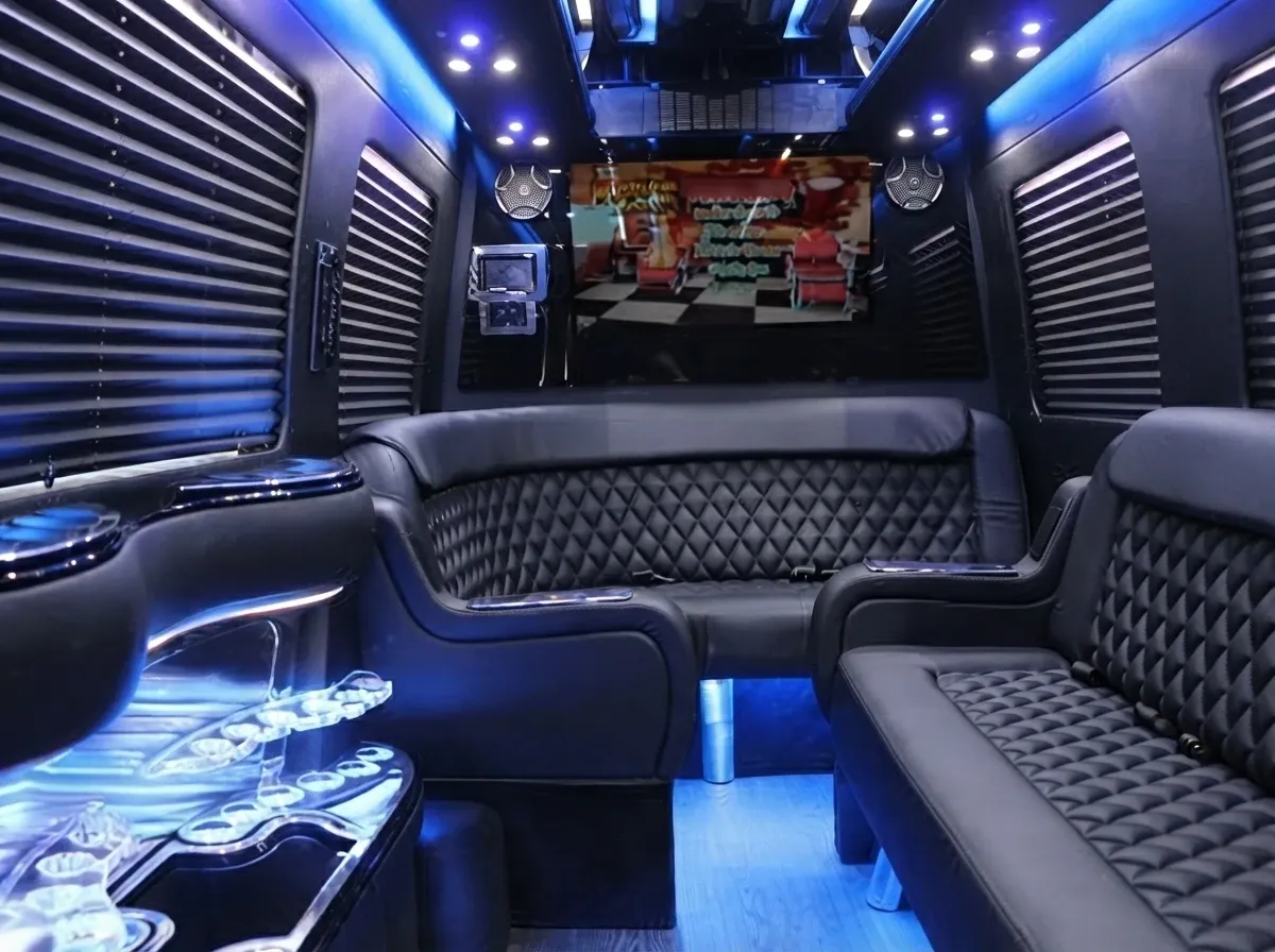 Black Mercedes-Benz Sprinter Limousine, photo 5 for party bus rental Black Mercedes-Benz Sprinter Limousine, photo 5 for party bus rental