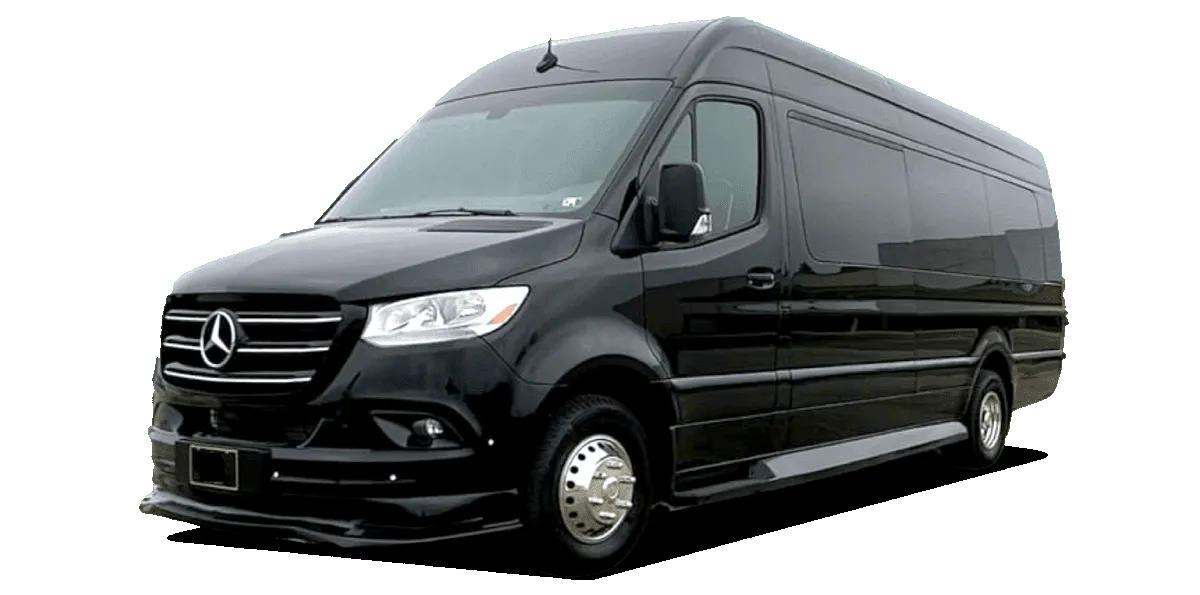Black Mercedes-Benz Sprinter for minibus rental in Jackpot, NV