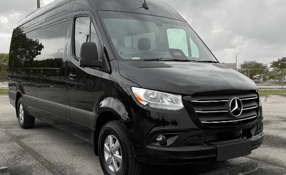 Black Mercedes Executive Sprinter for minibus rental in Day, FL