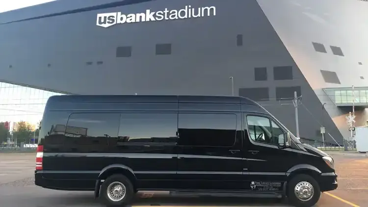 Black Mercedes Executive Sprinter exterior with tinted windows for mercedes sprinter rental in Michigan