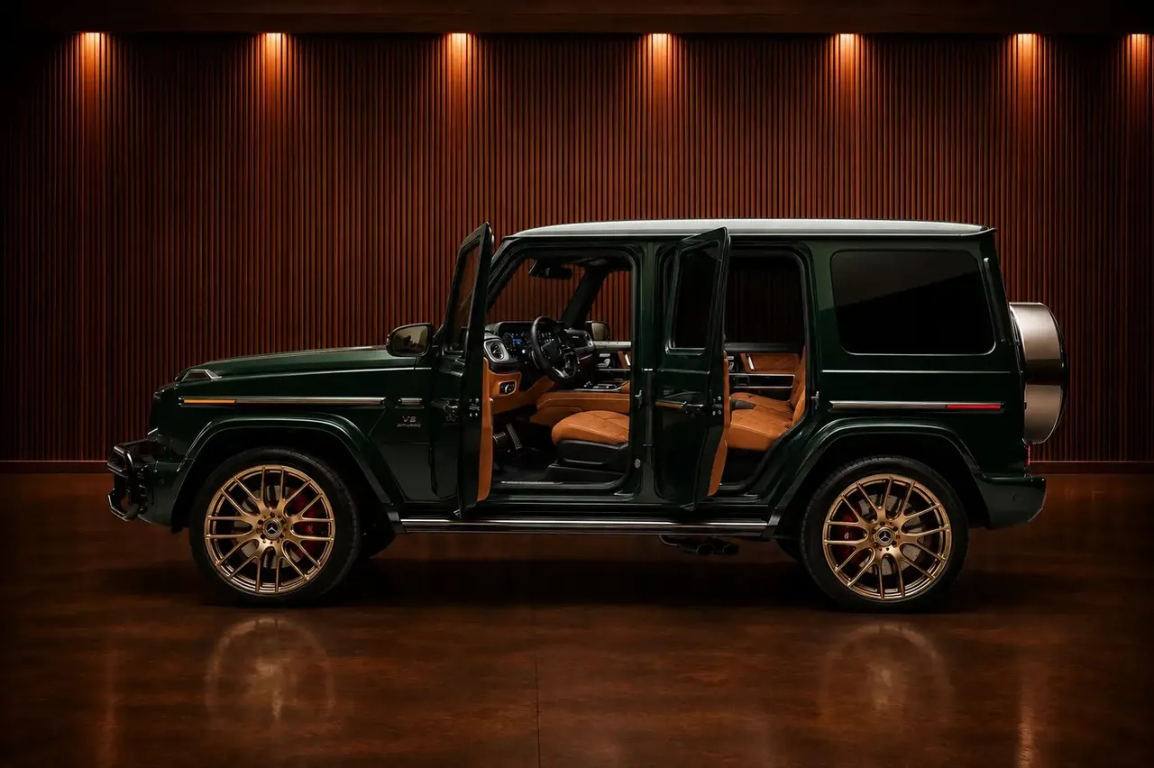 Green Mercedes-Benz G63 AMG exterior for airport transfers
