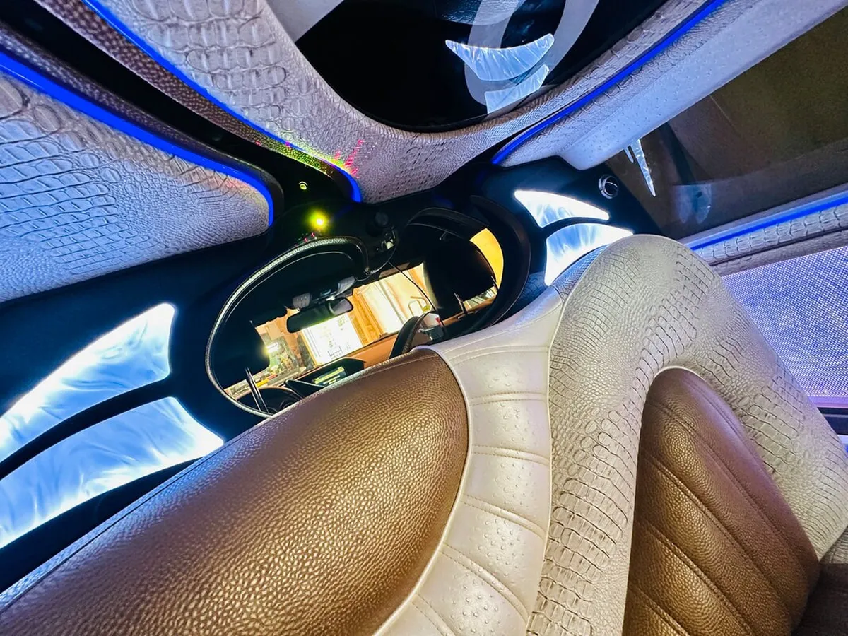 Mercedes-Benz Jet Doors Limousine interior with LED accent lighting, photo 10 for wedding car rental in North Attleboro, MA