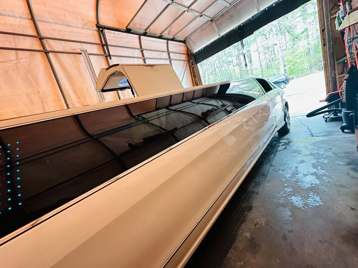 White Mercedes JET Doors Limousine exterior with tinted windows, photo 5 for limo rental in Oklahoma