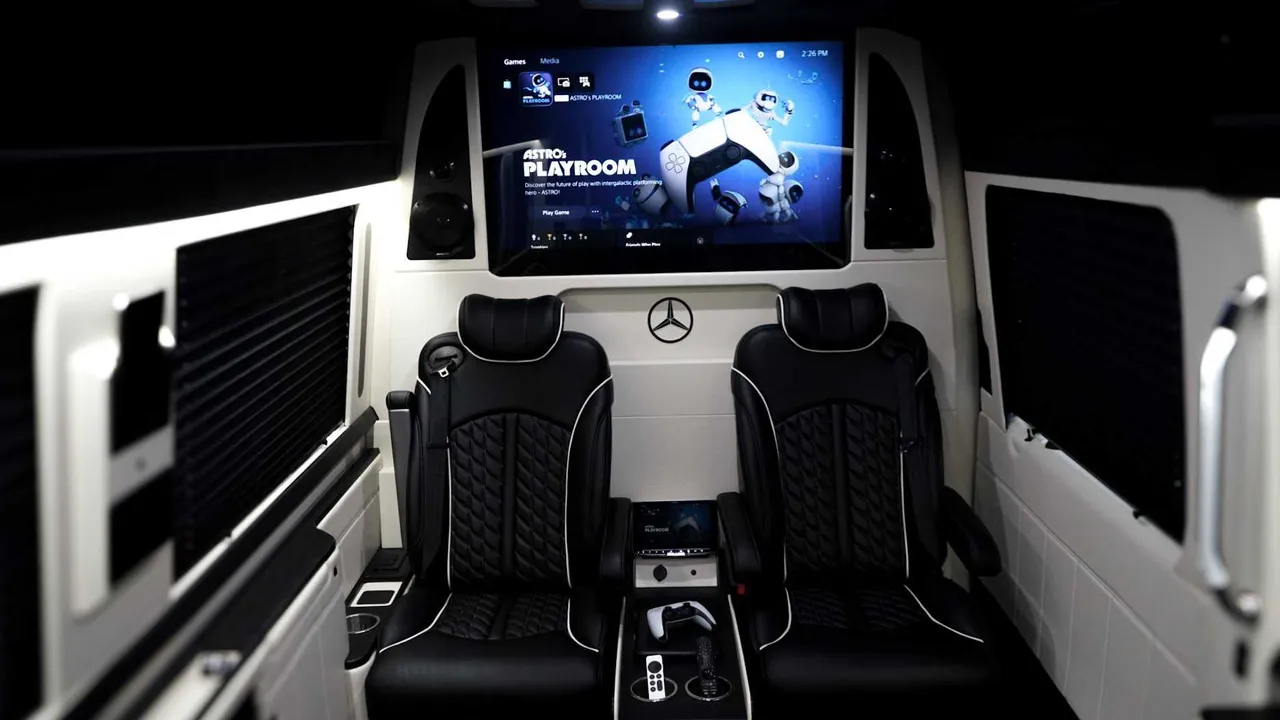 Mercedes Jet Sprinter interior with captain's chairs, window shades and TV screens, photo 2 for winery tour transport