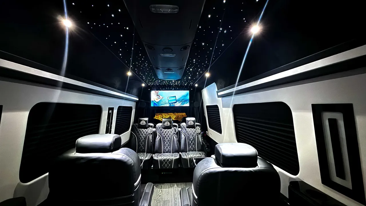 Mercedes Jet Sprinter Limo interior, photo 2 for prom car rental in Lovell, WY