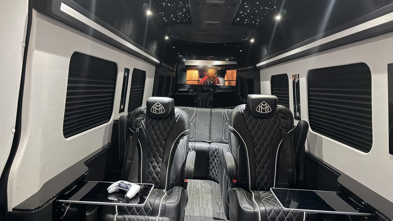 Mercedes Jet Sprinter Limo interior for prom car rental in Lovell, WY
