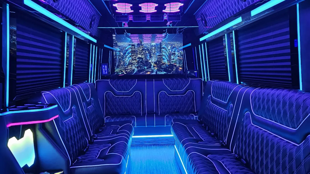 Mercedes Limo Sprinter interior for party bus rental in New York