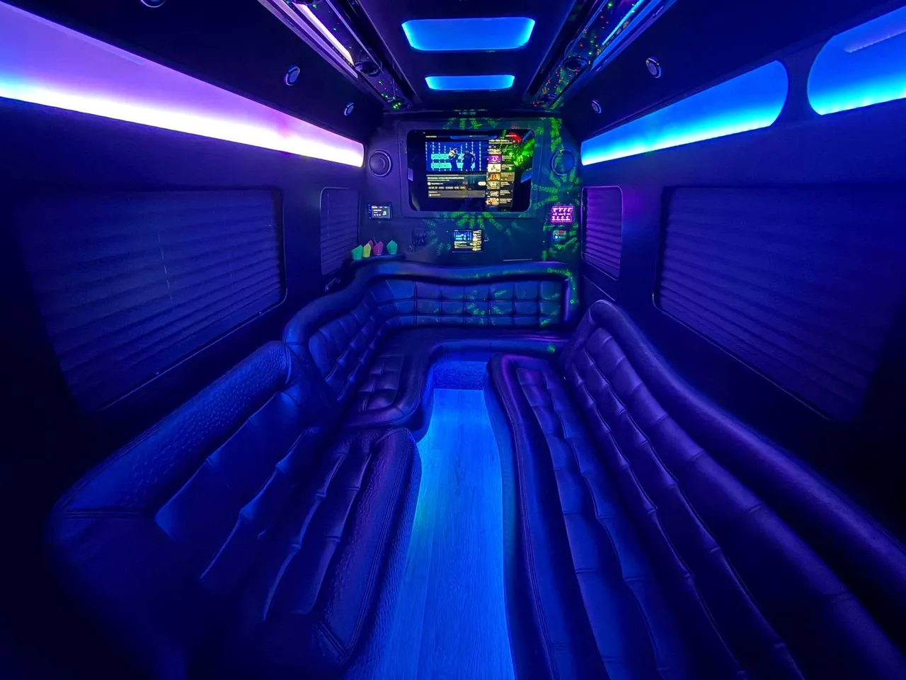 Mercedes Limo Sprinter interior for party bus rental in Lehighton, PA