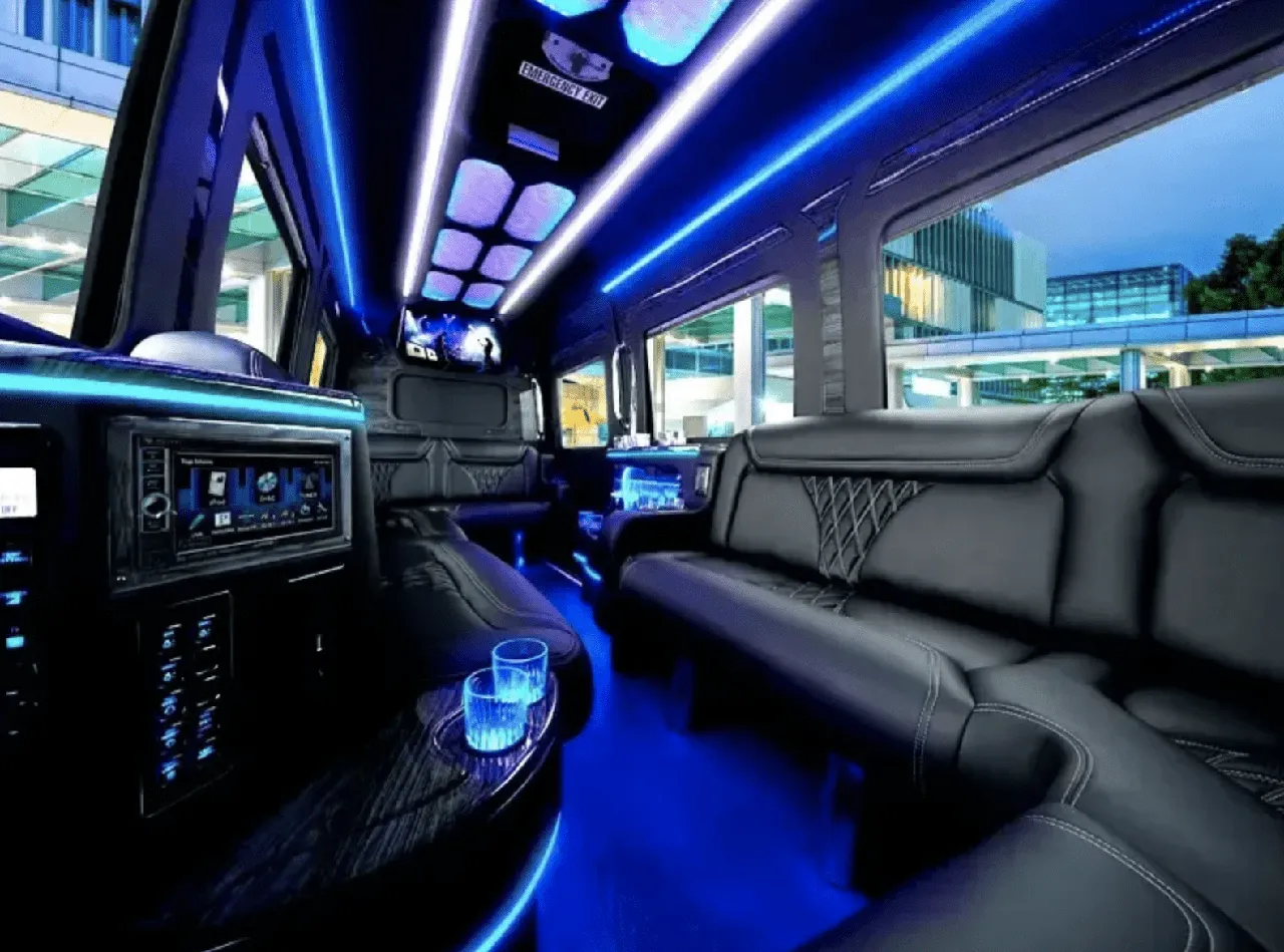 Mercedes Limo Sprinter interior for party bus rental in Huntington, UT